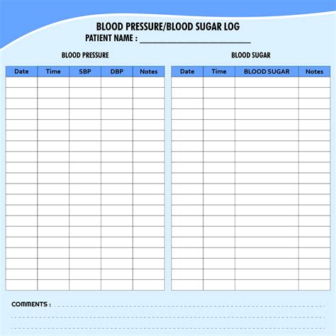 Printable Blood Pressure And Blood Sugar Log Sheet Pdf